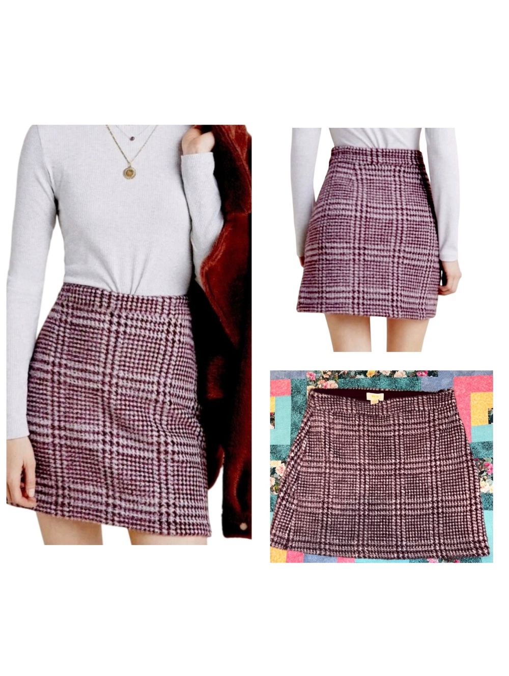 Maeve by Anthropologie Gregoria Textured Mini Skirt Woman’s Medium Houndstooth